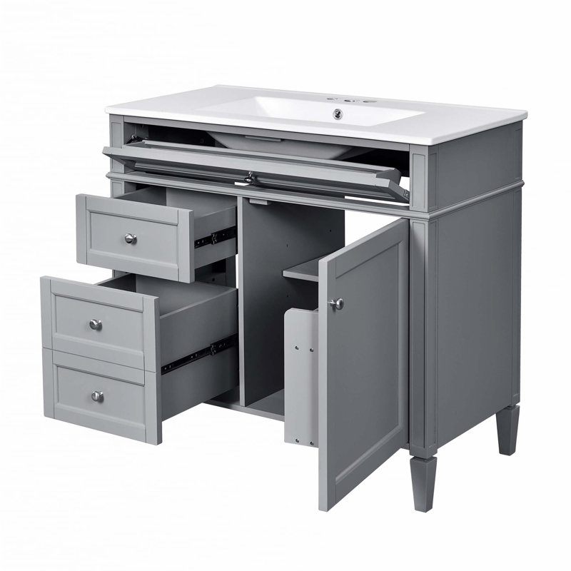 Meuble-lavabo 36 po avec lavabo supérieur, Gris