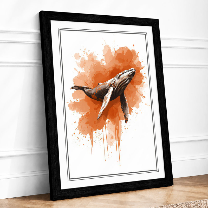 Whale in Watercolour Modern - Framed Print, Black, A3 - 42.0 x 29.7 cm