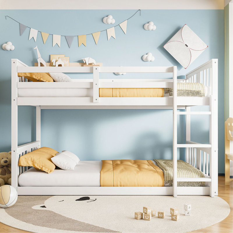 Twin Over Twin Bunk Bed With Ladder, White