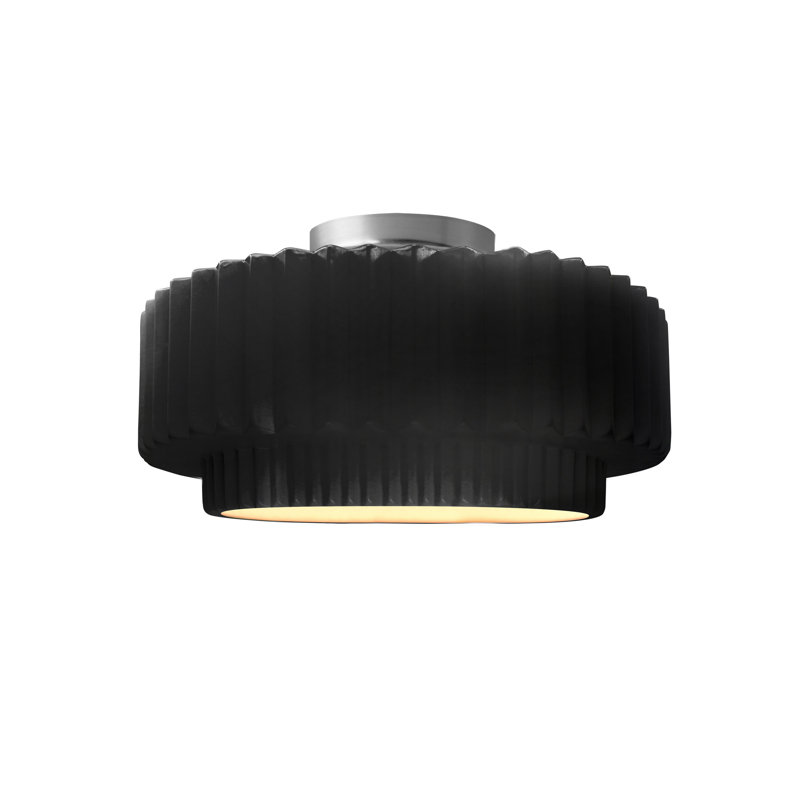 Radiance Ceramic Pleated Semi-Flush Mount, Gloss Black/Matte White, Brushed Nickel, 7" H x 12" W x 12" D