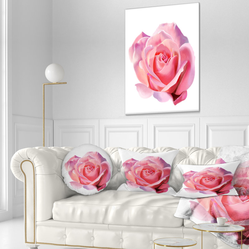 Croquis de rose rose sur fond blanc - Coussin décoratif à imprimé floral, Rectangle, 12 po x 20 po
