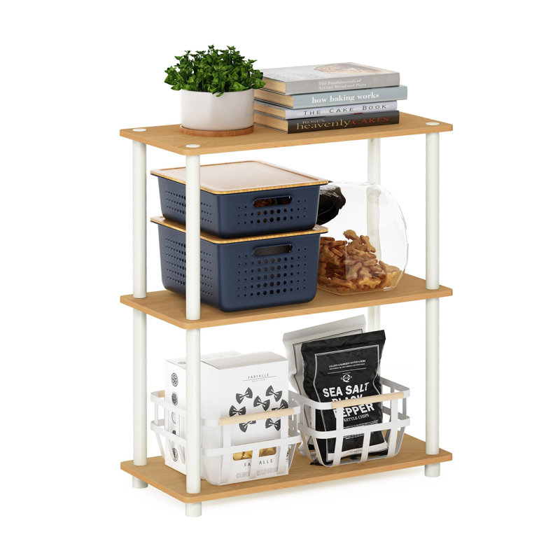 Étagère compacte à 3 niveaux avec support rond, H 29,49 po x l 23,58 po x P 11,42 po, Hêtre / blanc