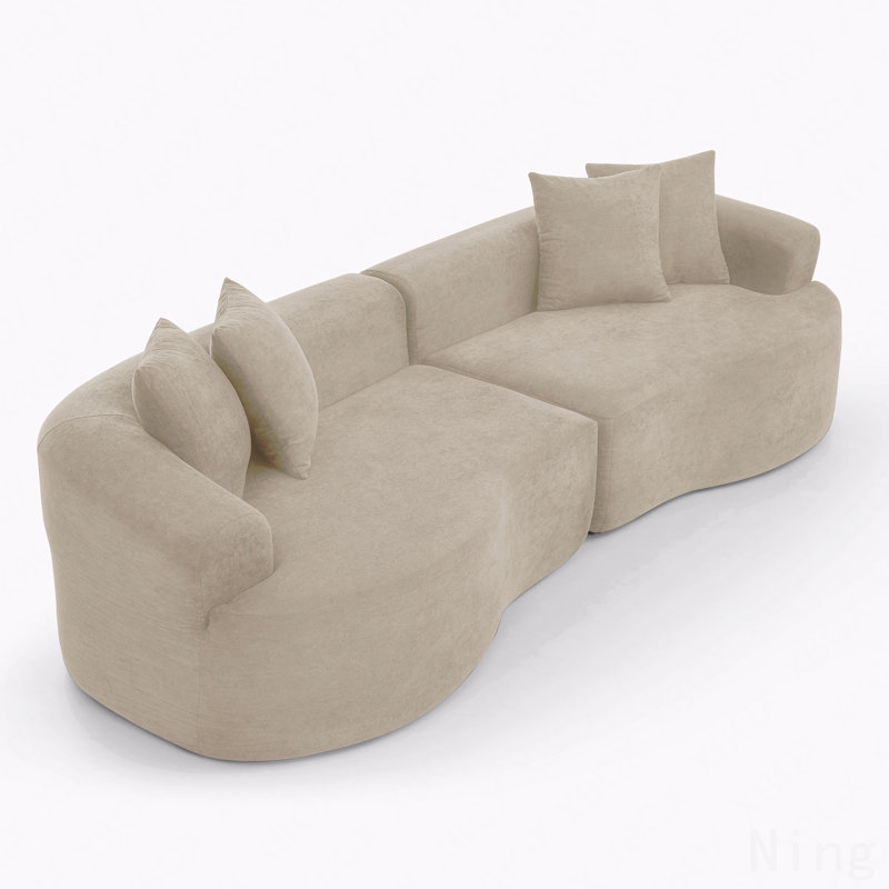 Modern Cloud 4-Seater Sectional Curved Sofa, Minimalist Compression Living Room Couch, No Assembly Needed, Chenille, Camel
