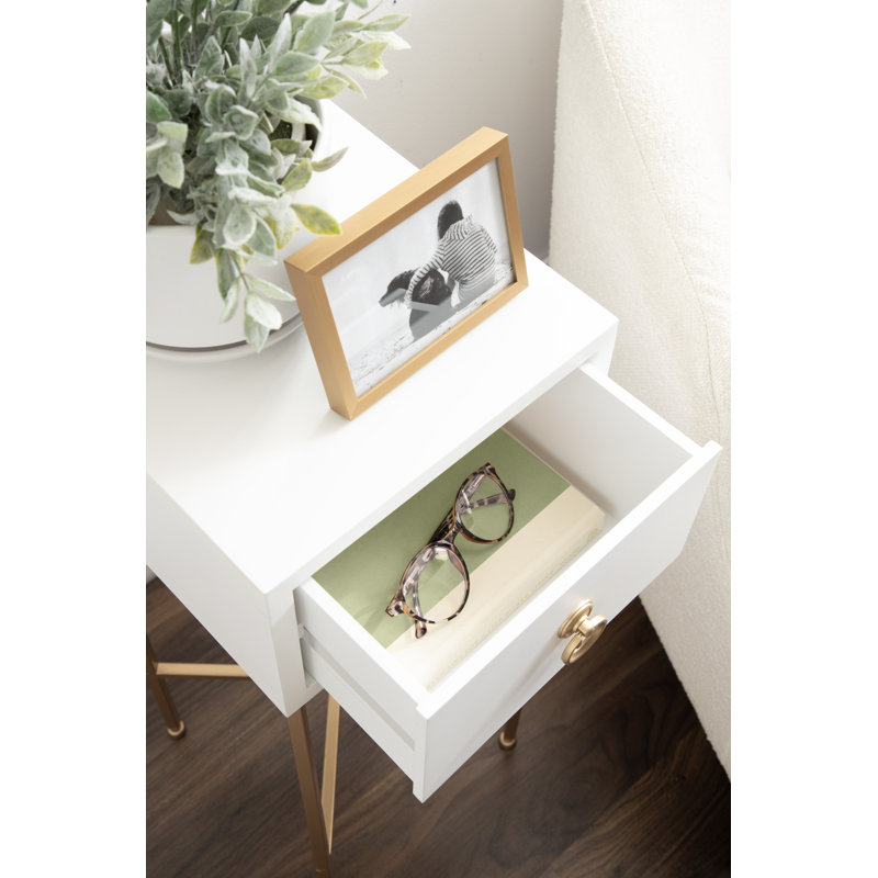Table à boissons en métal et en bois avec rangement, Blanc
