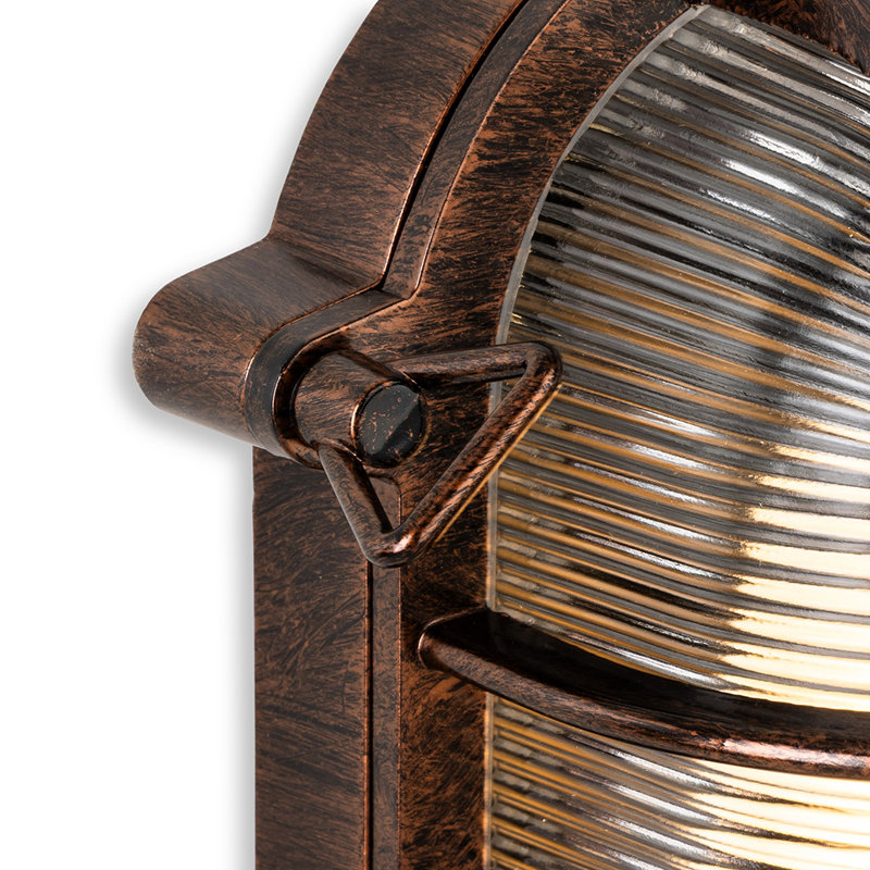 Antique Copper 25cm H Ribbed Glass Outdoor Bulkhead Light