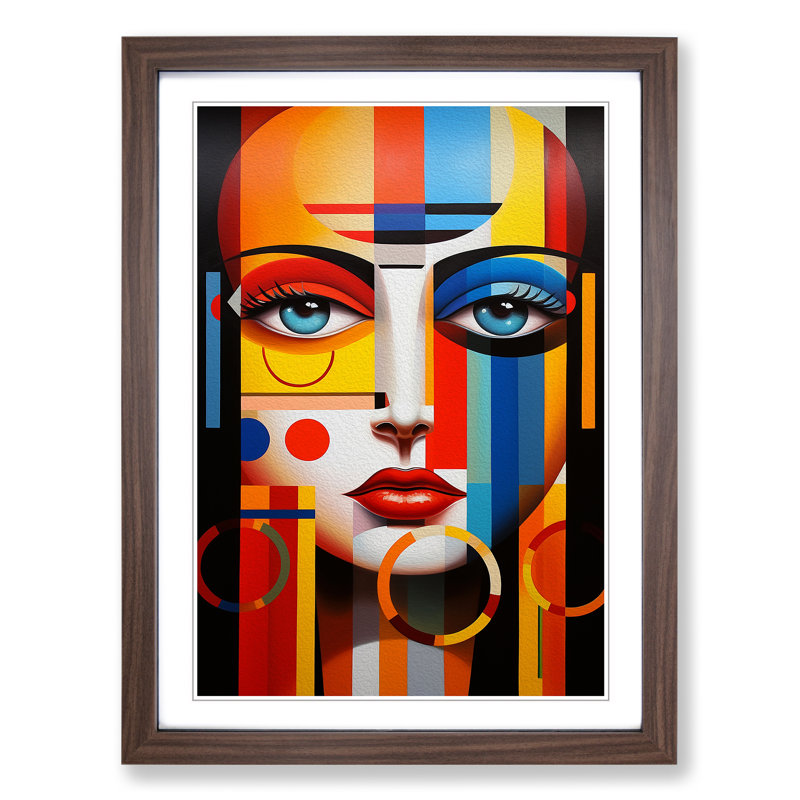 Rainbow Constructivism - Single Picture Frame Print on Wood, 46cm H x 34cm W x 2cm D, Walnut