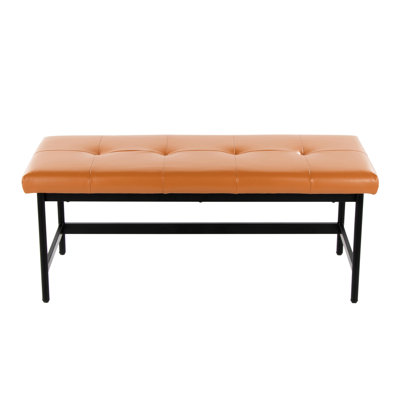 Comfortable Bench Featuring Black Metal And Camel Faux Leather, Contemporary Design, Thick Padded Seat, Seats Two, Indoor Use, 500 Lbs Weight Limit, Assembly Required Made Of For Two - Person Needed