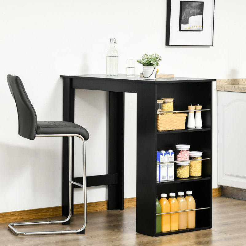 Table de bar moderne avec tablettes de rangement, option de rangement noir à 3 tablettes, noir, cuisine et espace