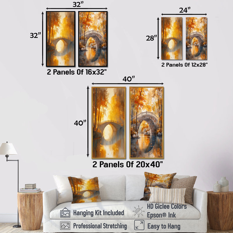 Ensemble de 2 pièces d'art mural jaune et beige, H 32 po x l 32 po, Cadre flottant érable