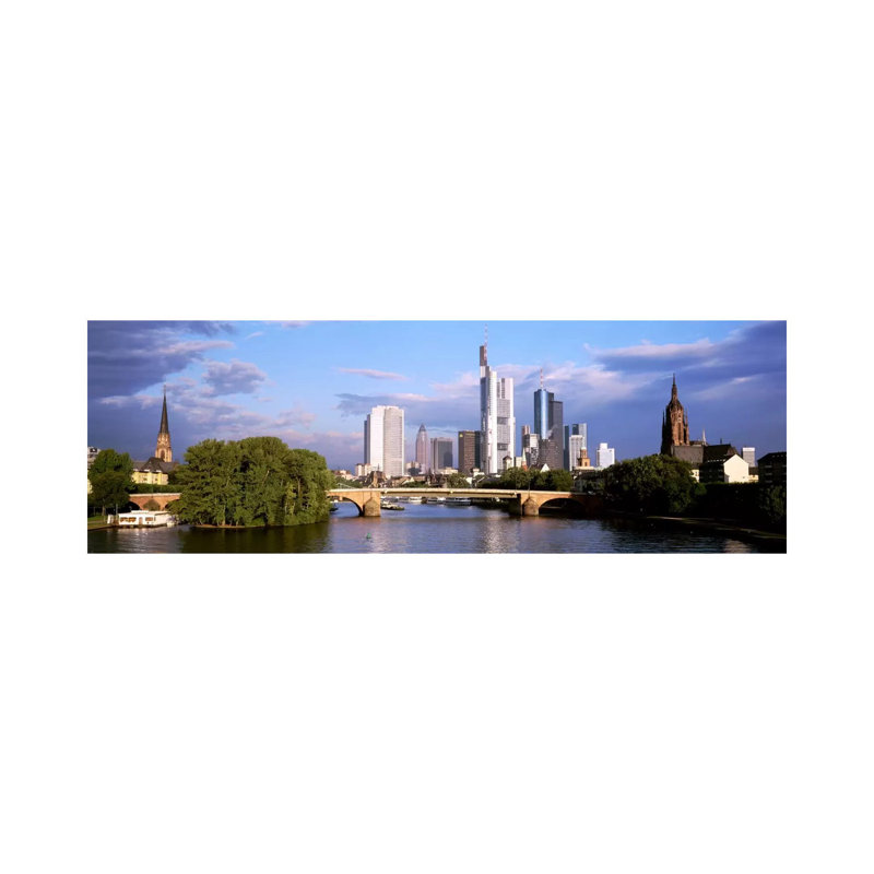 Skyline As Seen From The Main River, Frankfurt, Hesse, Germany by Panoramic Images - Wrapped Canvas Panoramic Print