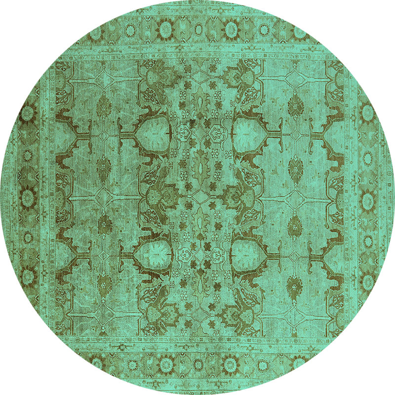 Tapis oriental en laine / polyester tissé à la machine en bleu, Rond 6 pi