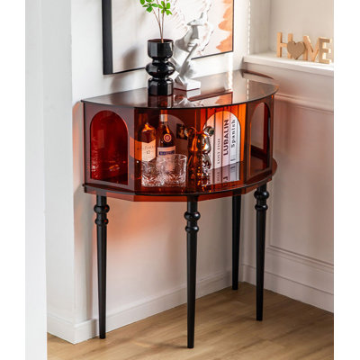 Art Deco Amber Glass Console Table with Arched Compartments