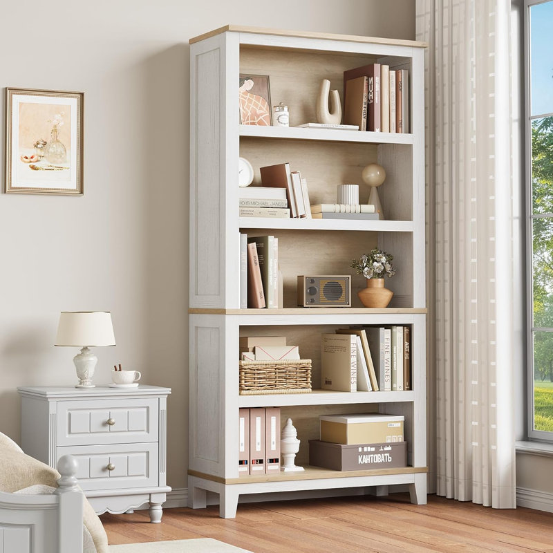 71" Bookcase w/Adjustable Shelves & 31.5 in Whidth, 5 Tier Tall Bookshelf with Wooden Legs, Rustic Vintage Bookcase for Living Room Office Library