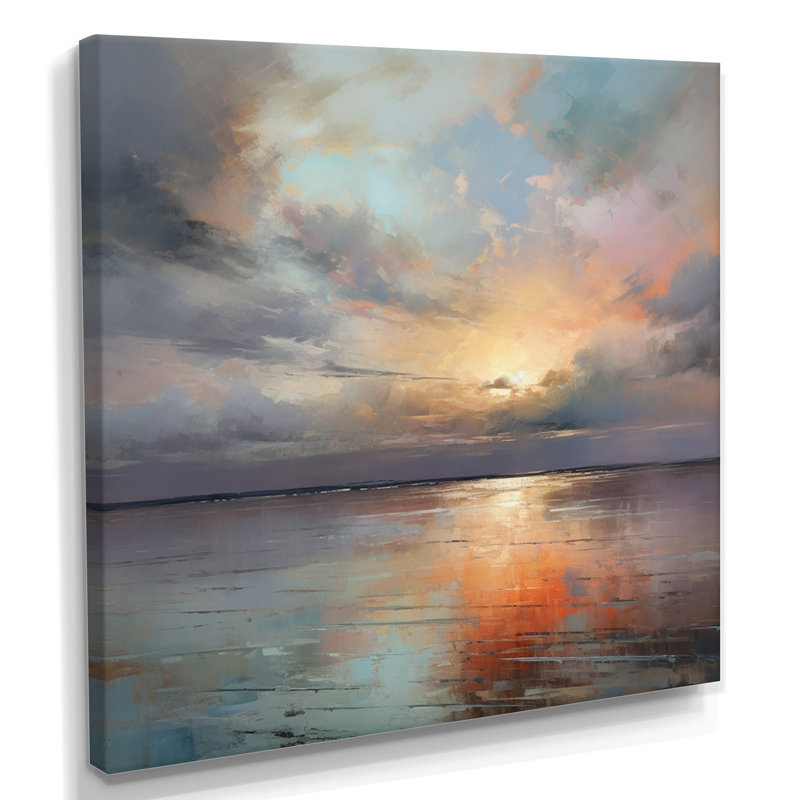 Coucher de soleil sur le lac - Reproduction d'art mural coucher de soleil, H 36 po x l 36 po, Toile tendue