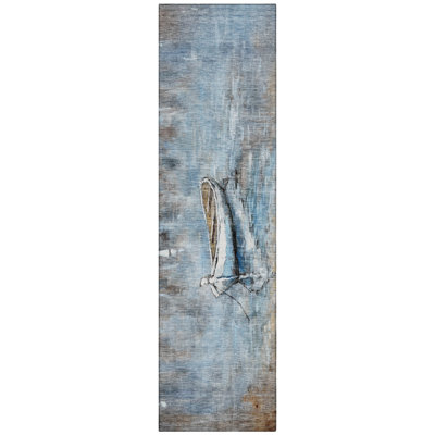 Machine Washable Indoor/Outdoor Xhevrie Blue Rug