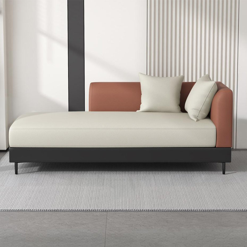 Chaise longue simple de qualité loisir, Orienté à droite, Blanc cassé / Brun