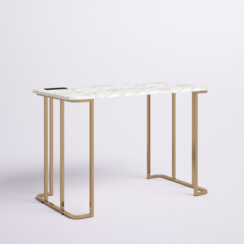 Anya Metal Base Writing Desk with Power Outlet, White