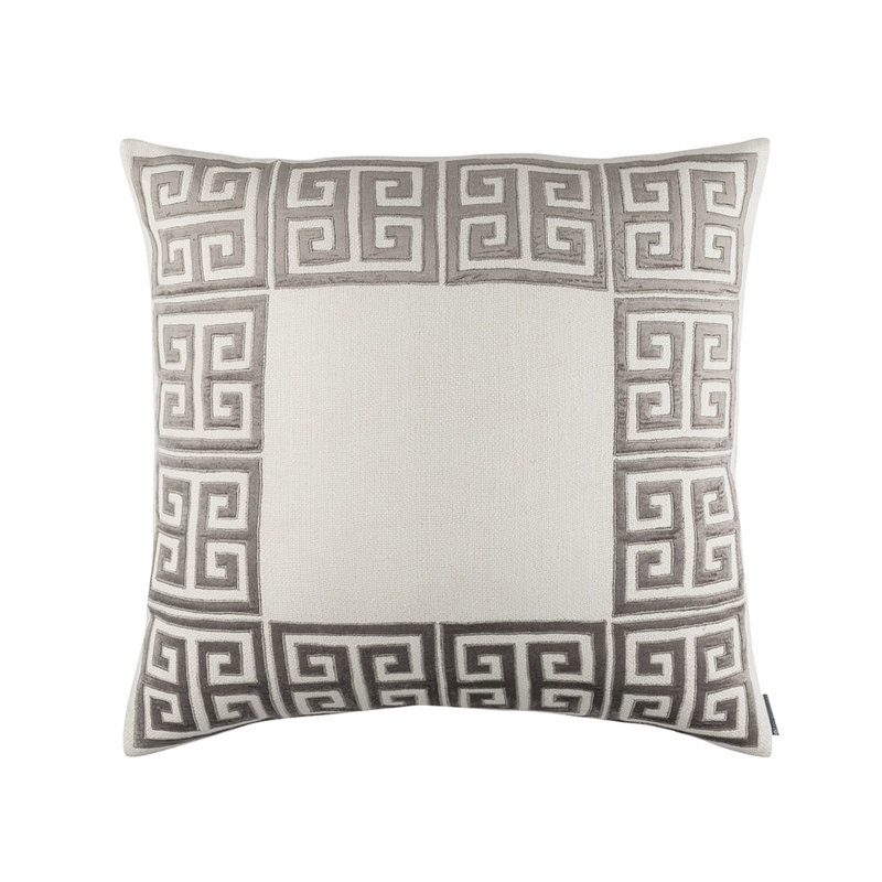 Ivory and Platinum Geometric Velvet Border Throw Pillow 28x28