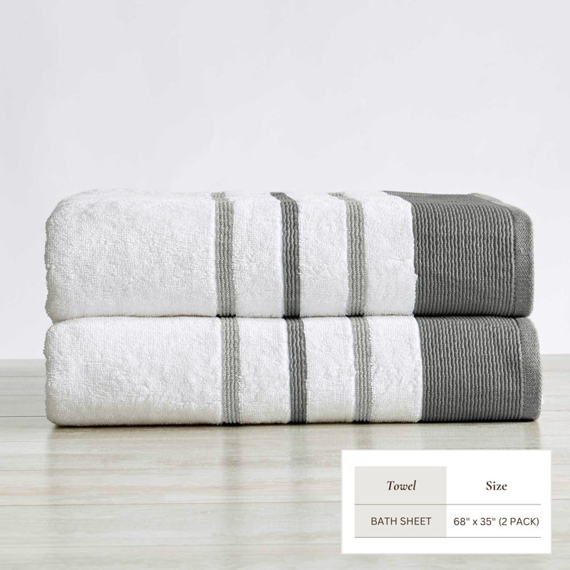 Deanthony Luxury Cotton Decorative, Dark Gray/Light Gray, Bath Sheets - 2 Pack