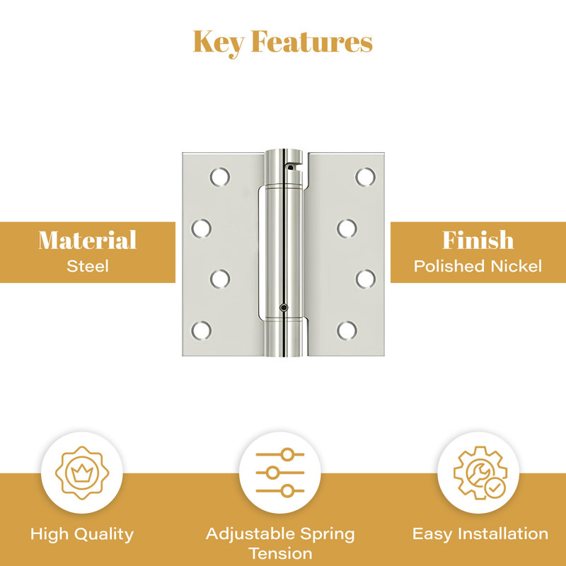 4" x 4" Spring Hinge, UL Listed in Polished Nickel, Polished Nickel