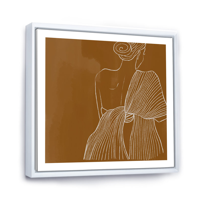 «Minalisme femme», art au trait moderne et contemporain sur toile IV, H 30 po x l 30 po x P 1 po, Cadre flottant blanc