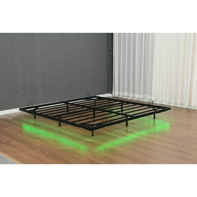 Très grande base de lit flottante avec lumières DEL, lit plateforme en métal, solide et stable, sans bruit, aucun sommier requis, assemblage facile (très grand)
