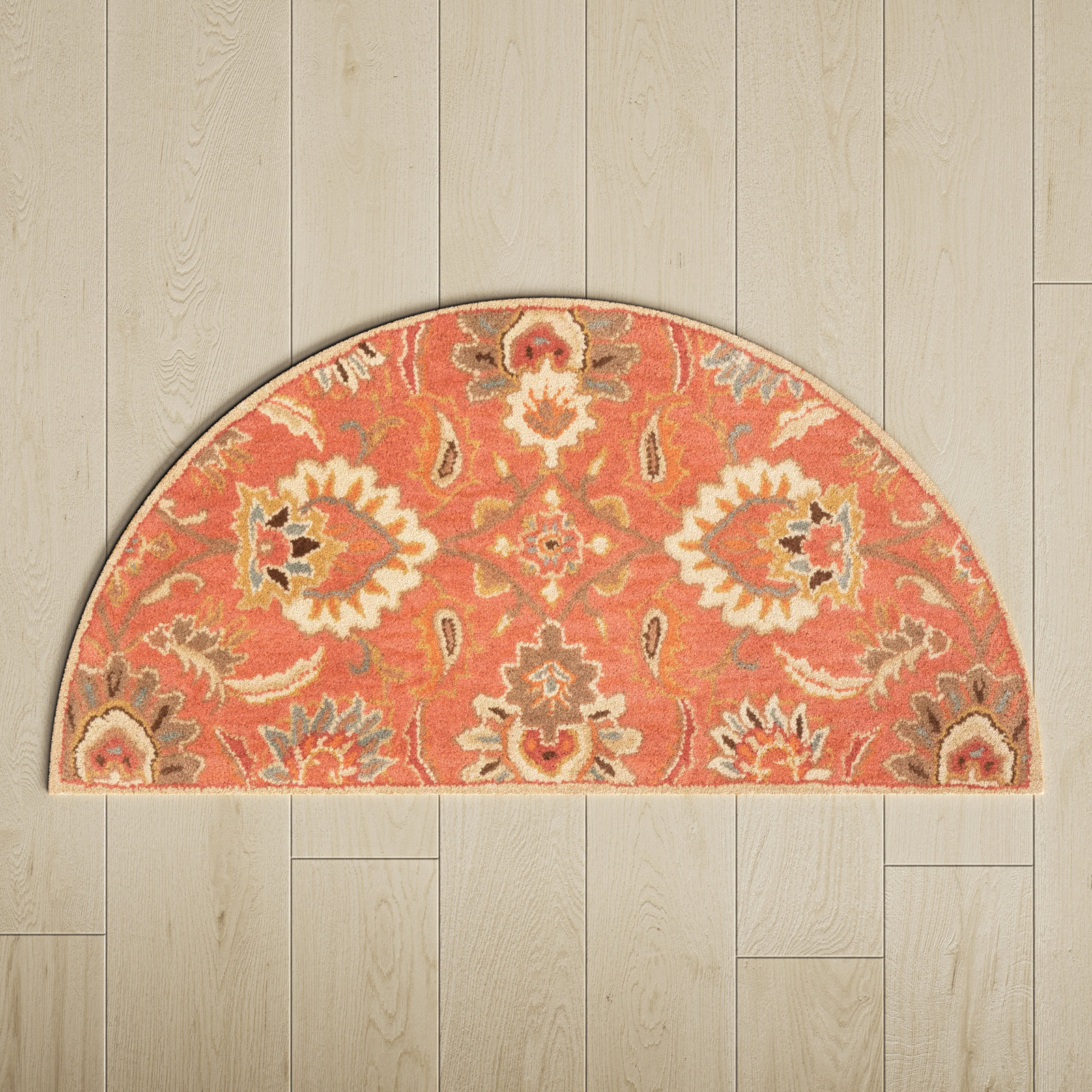 Aaron Terracotta Orange Hand-Tufted Wool Rug, Half Circle 2' x 4'