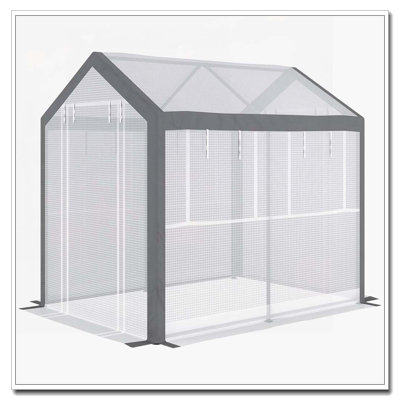 Outsunny 8' x 6' x 7.5' Walk-In Greenhouse, Outdoor Gardening Canopy with 6 Roll-up Windows, 2 Zippered Doors & Weather Cover, White