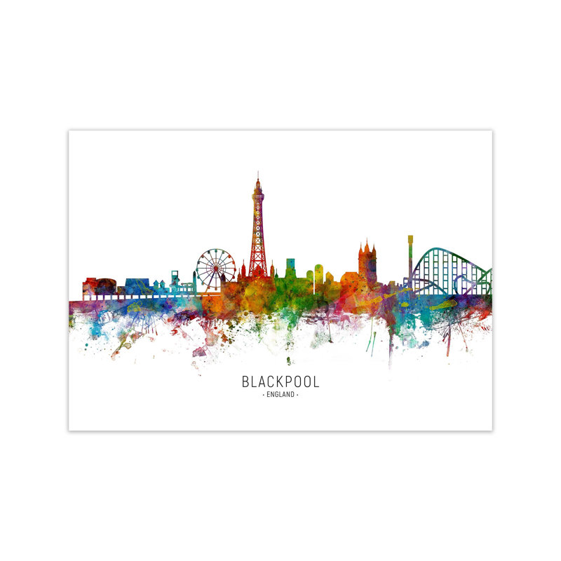 Blackpool England Skyline by Michael Tompsett - Print, 21cm H x 30cm W x 1cm D, Unframed
