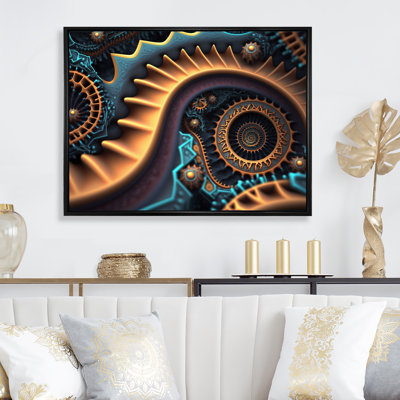 Fractal Wave en turquoise et or I - reproduction sur toile