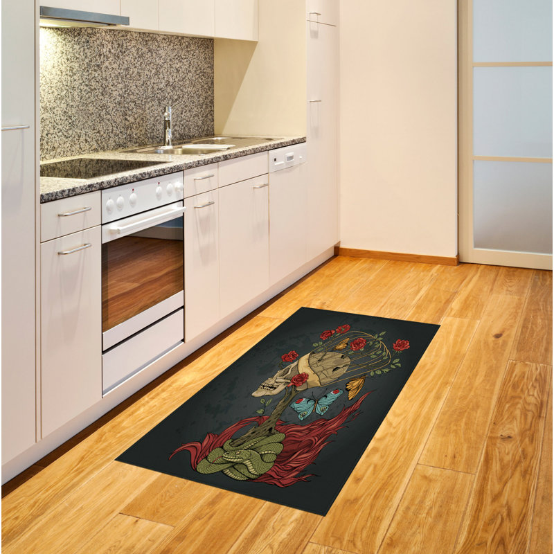 Tapis décoratif en fibre de polyester haute densité à longs fils Skull, Rectangle 2 pi 7 po x 5 pi