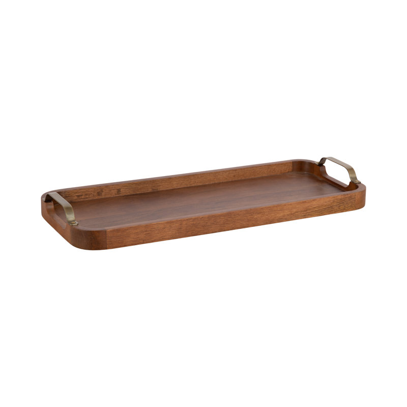 Plateau rectangulaire en bois massif avec poignées en métal