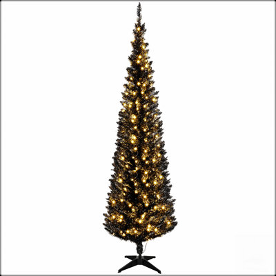 Pre-Lit Slim Pencil Christmas Tree with Warm White LED Lights for Space Saving Holiday Decoration and Festive Ambiance