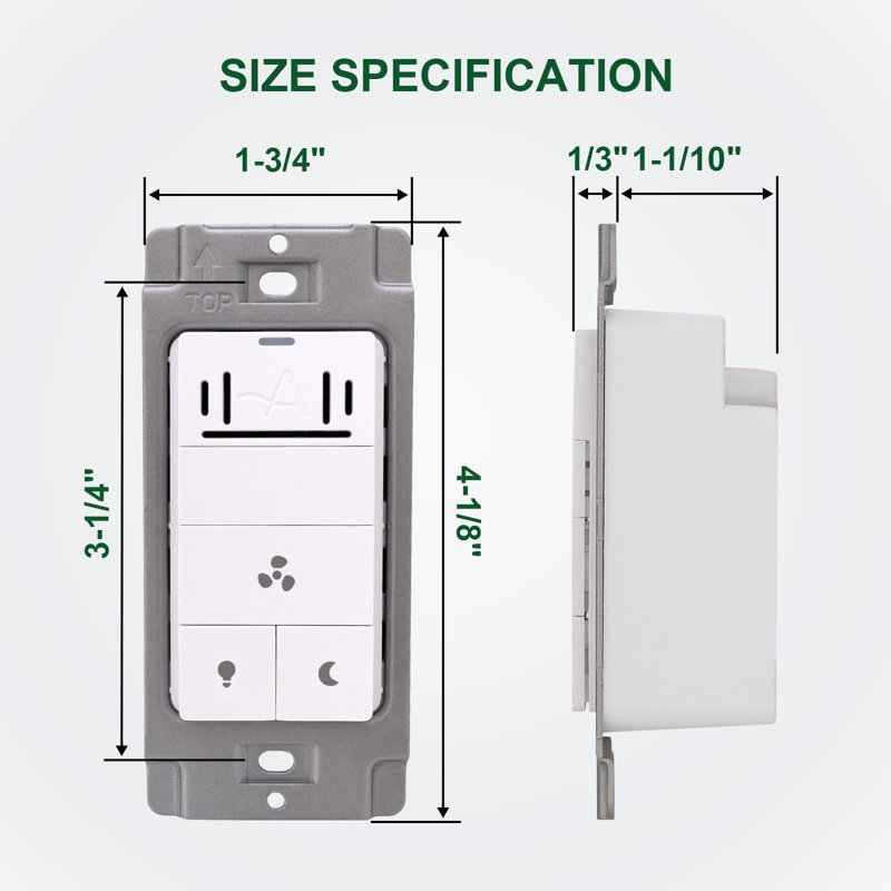 Humidity Sensor and Light Switch for Bathroom Exhaust Fan, Ventilation Fan, LED Light, Night Light, Air Moisture Control, Timer Switch