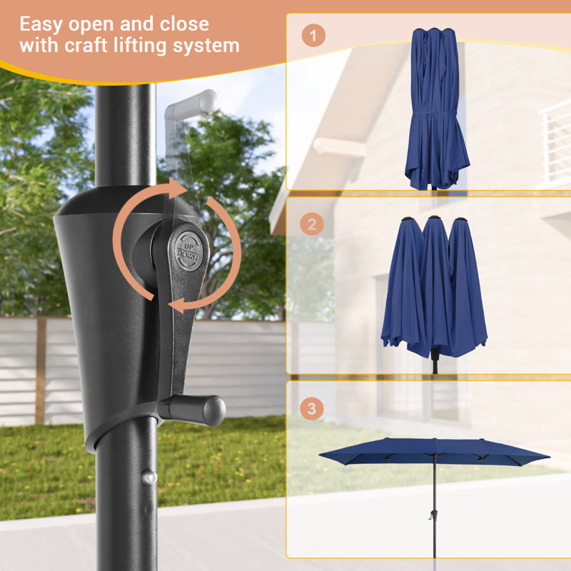 Parasol pour patio 13 x 7,2 pi avec double auvent, Marine