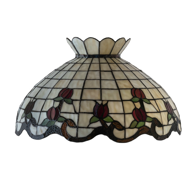 Large abat-jour de rose de 20 po, Beige / mauve / vert / rouge / radicelle, H 12,5 po x l 20 po x P 20 po