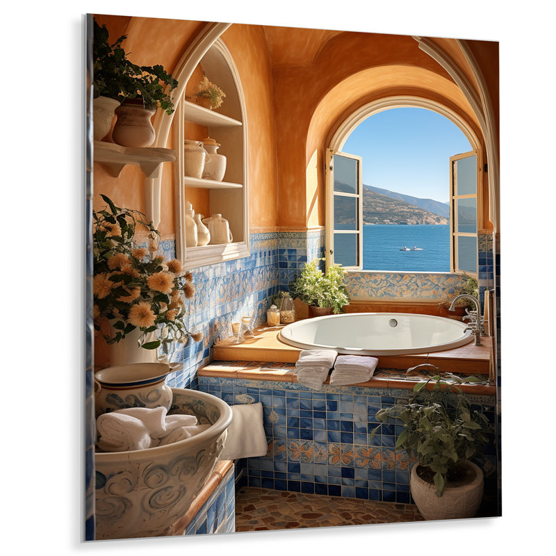 Orange méditerranéen Bath Tranquility 5 - art mural en métal pour salle de bain, H 32 po x l 24 po x P 1 po