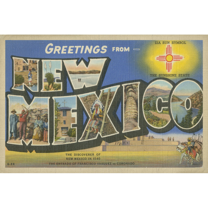 Greetings From New Mexico 1 Piece Wrapped Canvas Wall Art, 30cm H x 46cm W