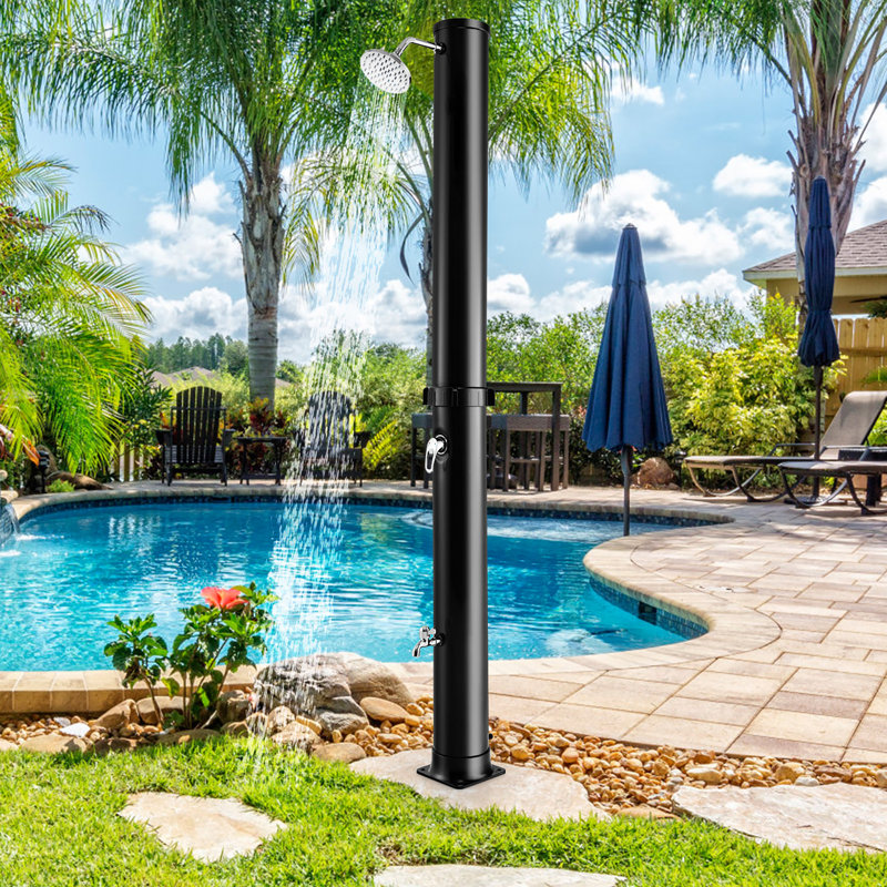 Solar Powered Temperature Controlled Portable ABS, PVC Free Standing Outdoor Shower with Detachable Shower Head and Footwash Spout
