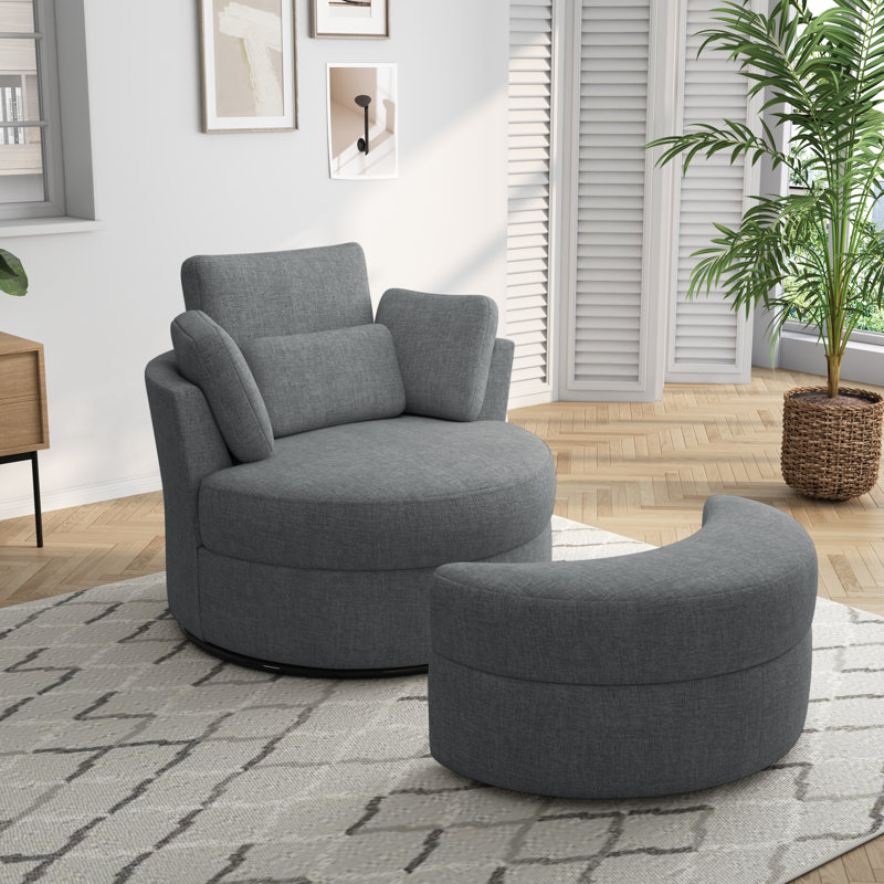 Niama Upholstered Lounge Chair With Pillow, Gray Polyester Blend