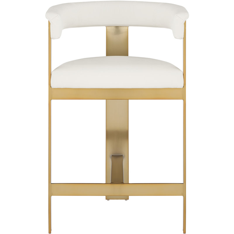 Tabouret de comptoir Romeo Hermi, Cuir crème végétalien, Or brossé