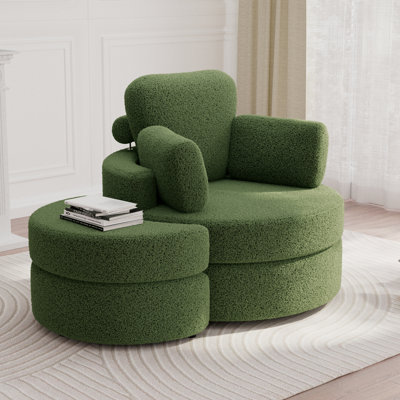 Fauteuil d'appoint pivotant, fauteuil demi-tonneau pivotant - Fauteuil pivotant avec repose-pieds, Fauteuil de détente rond avec coussin, Fauteuils pivotants simples à 360 ° pour le salon