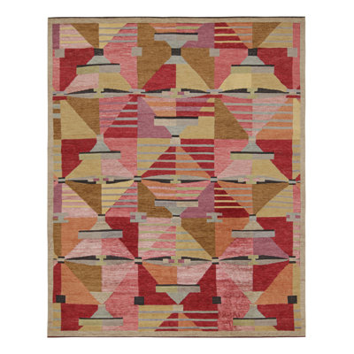 Scandinavian Hand Knotted Geometric Area Rug