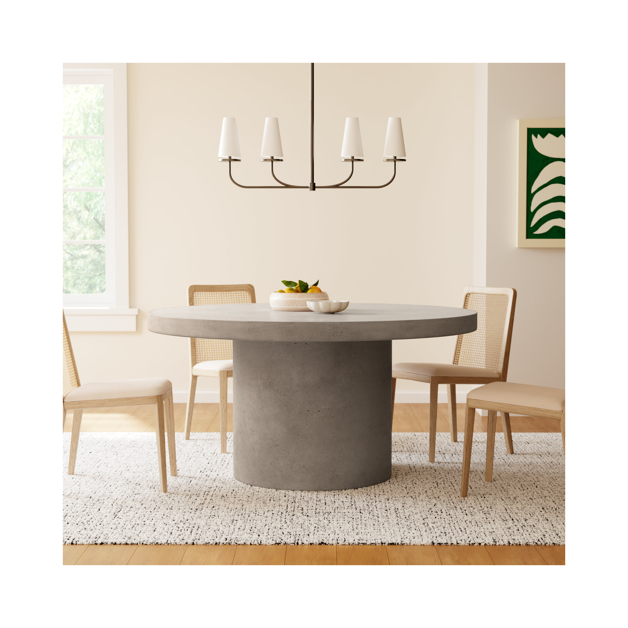 Kareen Concrete Pedestal Dining Table, 60" Round  , Dark Gray, Dining Table (30.25" Height)