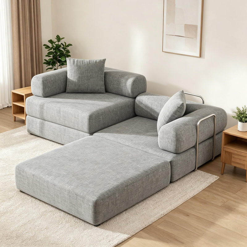78.4" Convertible Sleeper Sofa Bed with Pillows, Fixed-Shape Frame Floor Folding Mattress Couch, Modular Loveseat In Chenille For Living Rooms, Compression Packaging