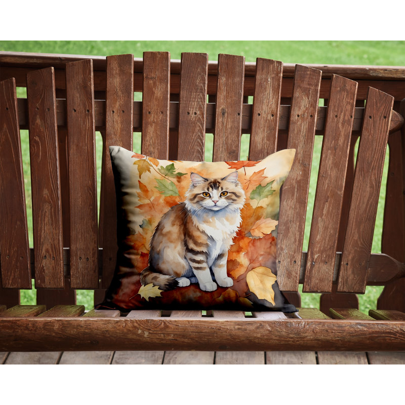 Ragamuffin Cat in Fall Leaves Throw Pillow, Square 14"