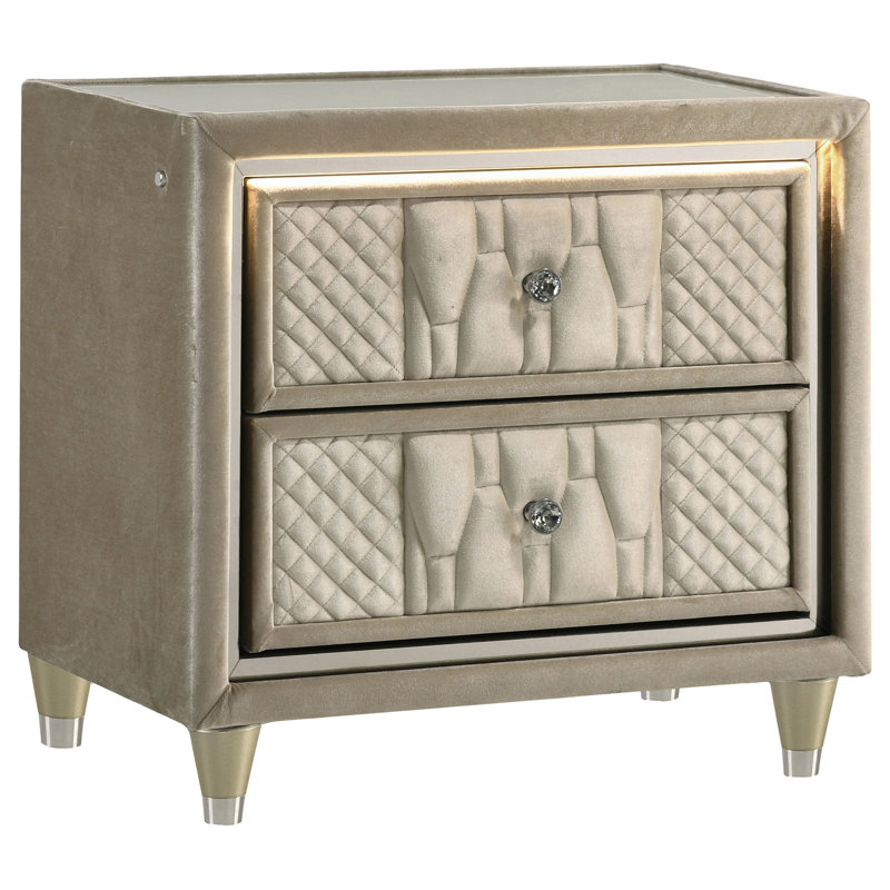 Lorient 2-drawer LED Nightstand with USB Ivory and Camel, Ivory