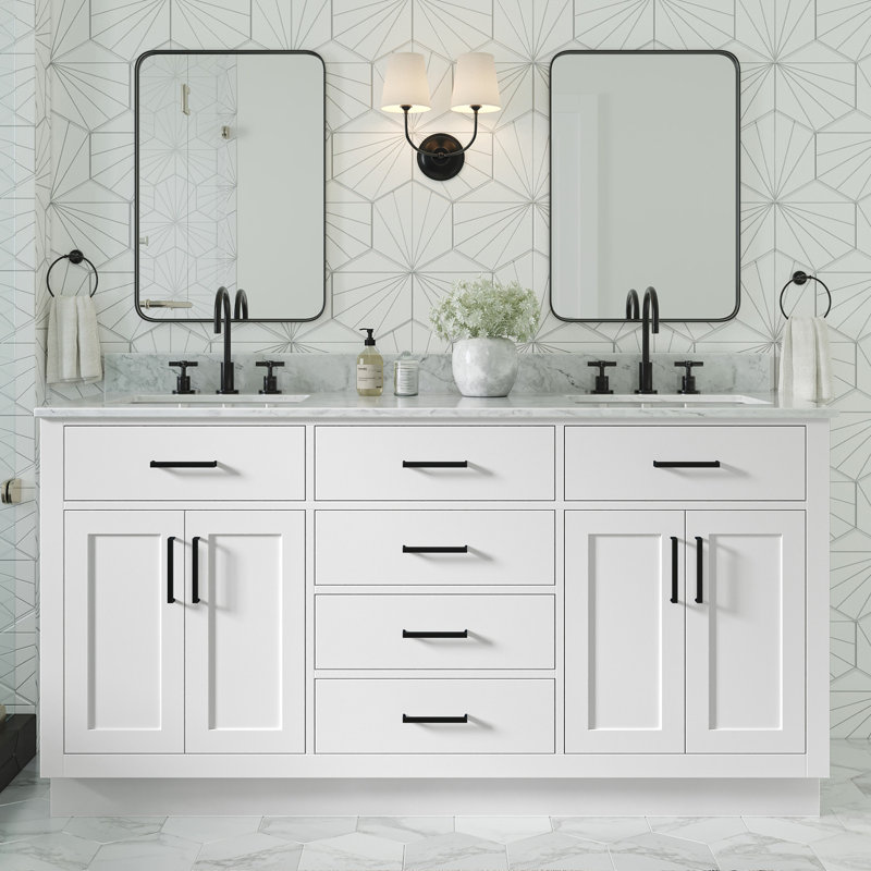 67 in. Double Vanity, Rectangular, White, 67"