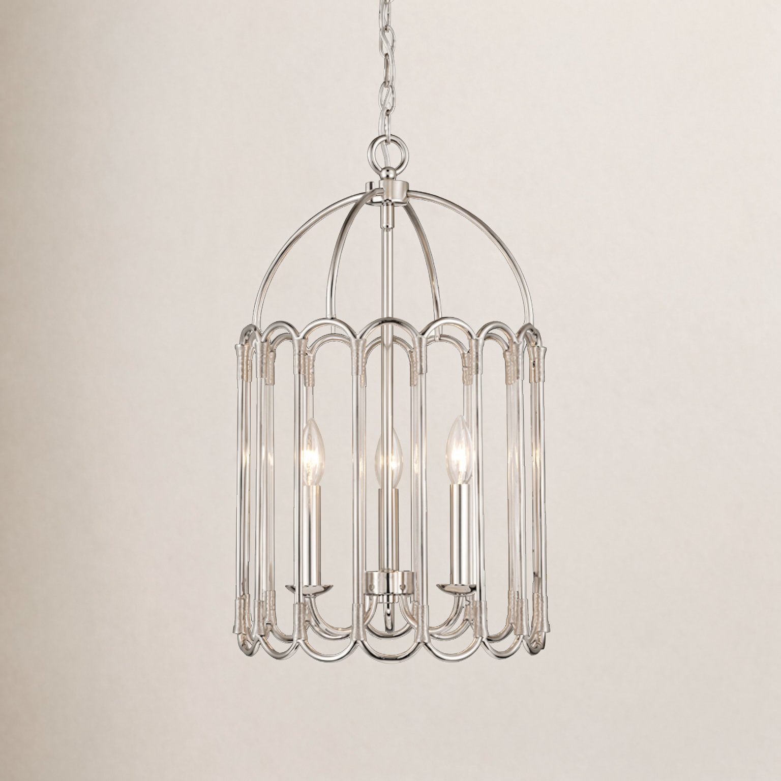 Argente Wrought Iron 3-Light Chandelier, Polished Nickel