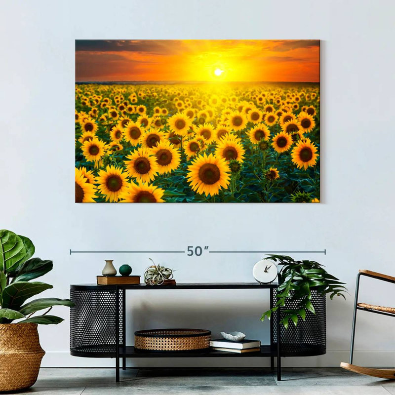 Alvord, coucher de soleil avec tournesols, H 32 po x l 48 po